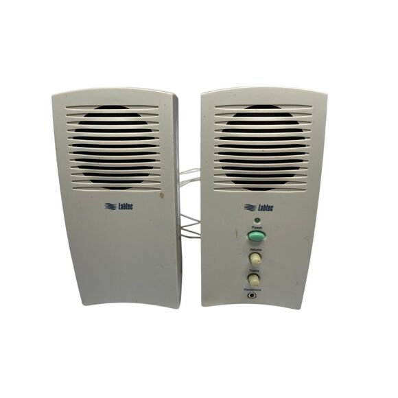 Labtec LCS-1015 Stereo PC Speakers Volume Treble Controls Gray Audio Accessories - Picture 1 of 11